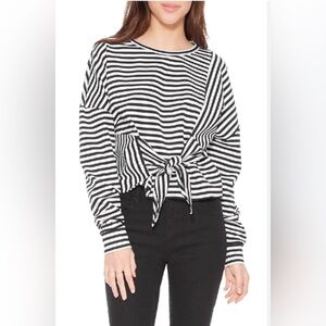 Parker Nanette Striped Tie-Front Top Size Medium Black & White